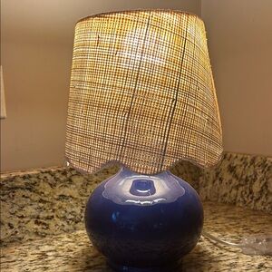 Serena & Lily Blue Ceramic Lamp with Tan Woven Shade